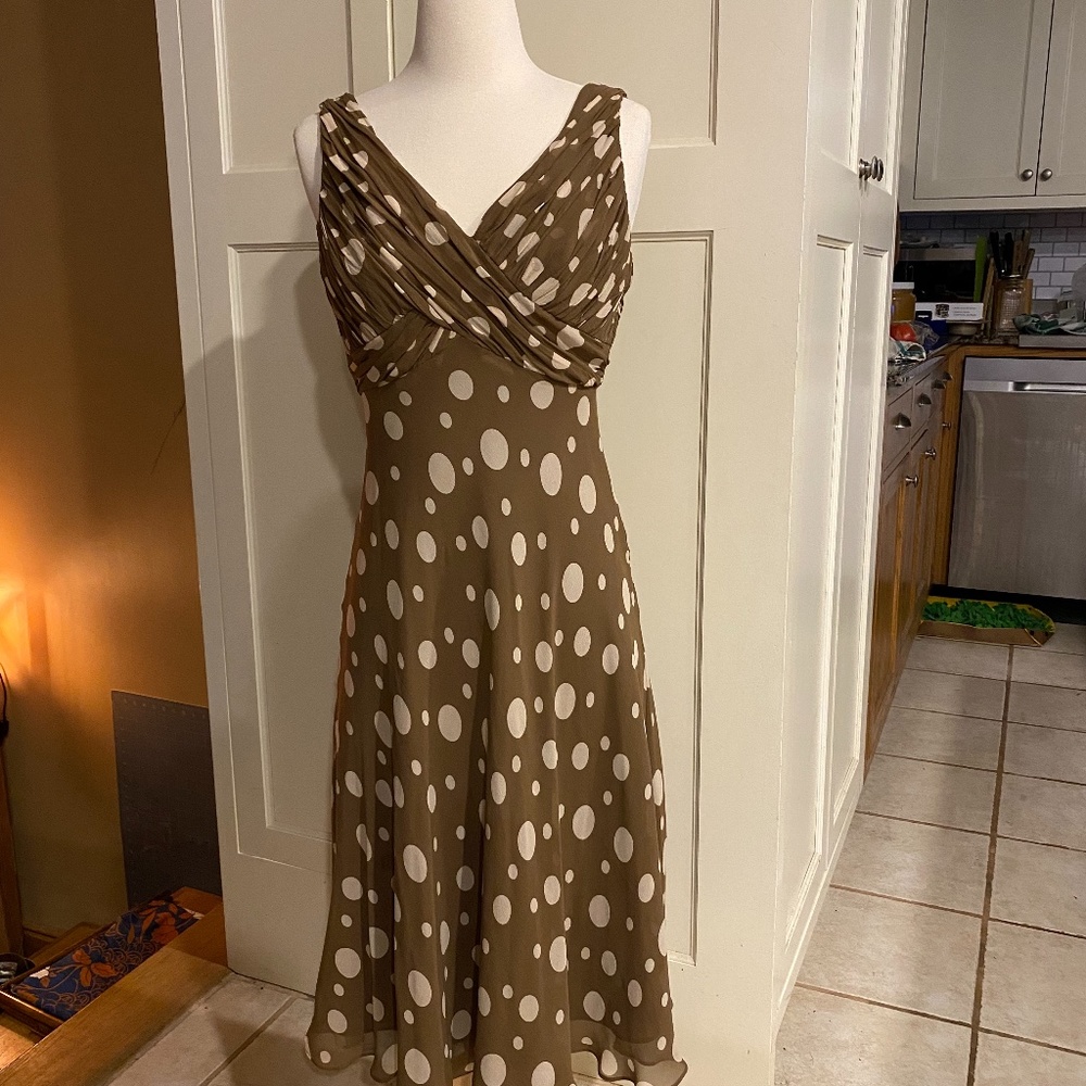 Anne Klein brown polka dot chiffon dress